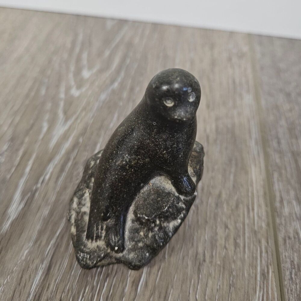Vintage Wolf Original Hand Carved Cast Sculpture Sea Lion On A Rock Seal